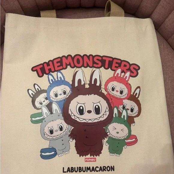 MACARON The Monsters Beige Tote Bag - Picture 3 of 6
